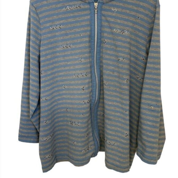 Avenue Womens Fleece Sweatshirt Lg Sleeves Sz 18/20 Beaded Gray Blue Str… - Picture 7 of 7